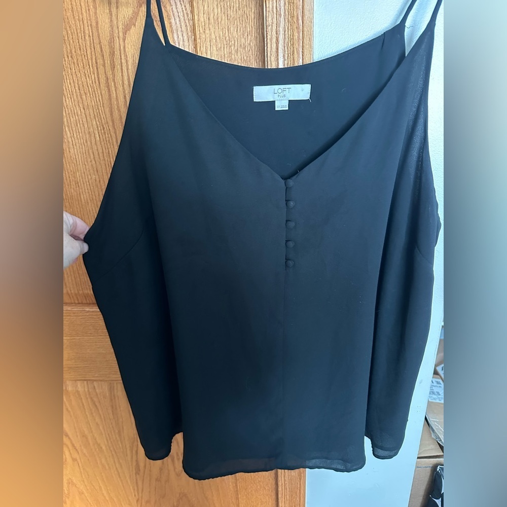 LOFT Black Sleeveless Blouse with Button Front